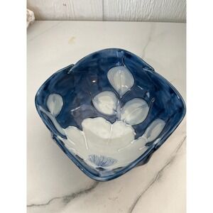 Fitz & Floyd Japanese Ceramic Bowl Blue Floral Lotus Design Decorative Dish
